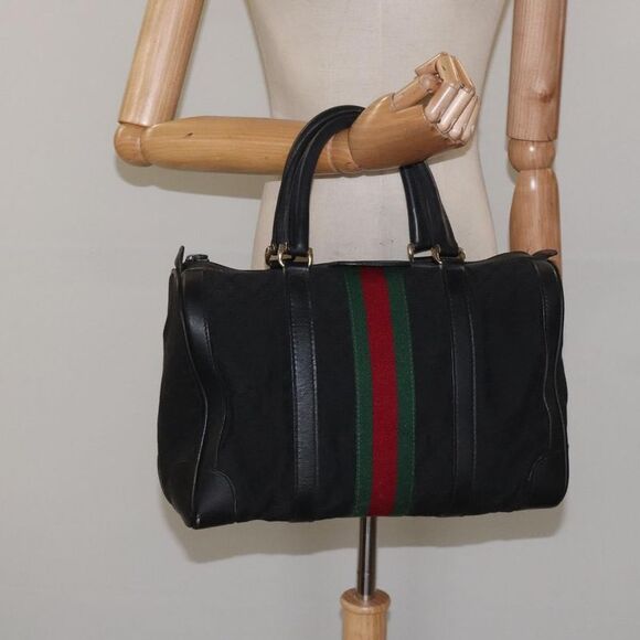 Gucci Vintage Web Boston Bag Gg Canvas Black Canvas Handbag (Pre-Owned) - Picture 13 of 16